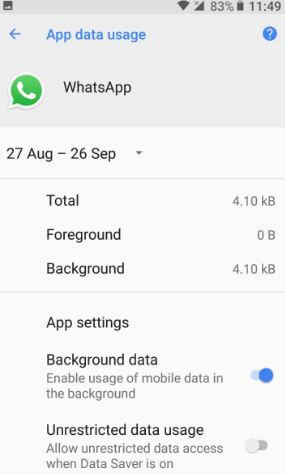 Deshabilitar los datos de fondo de la aplicación en Android 8.0 Oreo