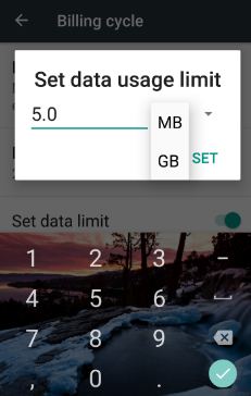 establecer el límite de uso de datos en Android Nougat