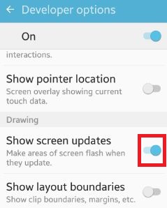 habilitar la visualización de actualizaciones de la pantalla de Android