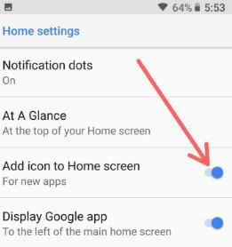Agrega el ícono a la pantalla de inicio en Android 8.1 Oreo