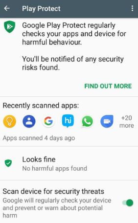 La solución no puede encontrar Google Play Protect en Google Pixel XL