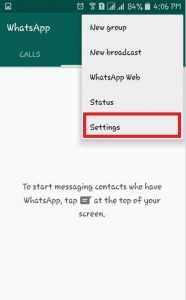 Opción de configuración de contacto en el menú de WahtsApp
