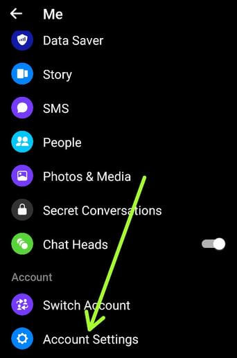 Configuración de la cuenta de Facebook Messenger para eliminar el número de teléfono en Android