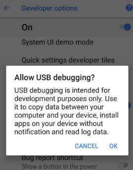 Habilite la depuración USB en Android Oreo 8.0