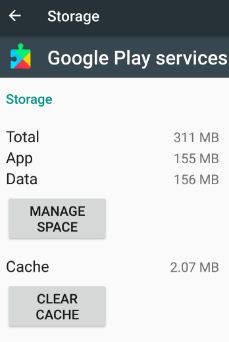 Borre la memoria caché de los servicios de Google Play para corregir el error 413