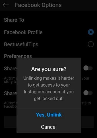 Conecta o desconecta tu cuenta de Instagram con tu cuenta de Facebook