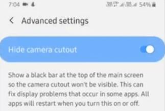 Cómo ocultar el recorte de la cámara en el Samsung A50