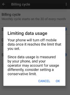 establecer el límite de uso de datos móviles en píxeles XL