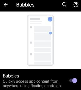 Configuración de notificación de burbujas de Android Q