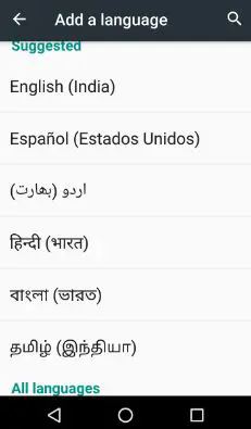 Seleccione su idioma de la lista para agregar Android 7.0