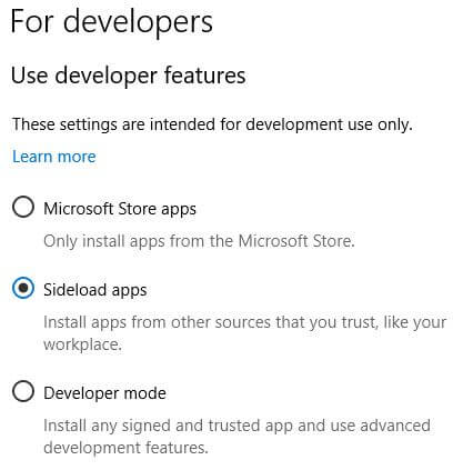 Deshabilitar el modo de desarrollador en Windows 10