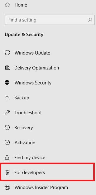 Configuración del modo de desarrollador de Windows 10