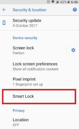 Bloqueo inteligente sobre la seguridad del dispositivo en Android Oreo
