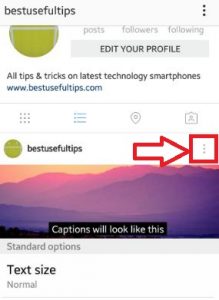 Toque tres puntos verticales para eliminar una foto de Instagram