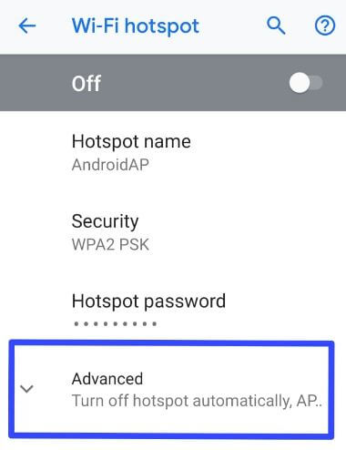 Configuración del punto de acceso Wi-Fi de Android P.