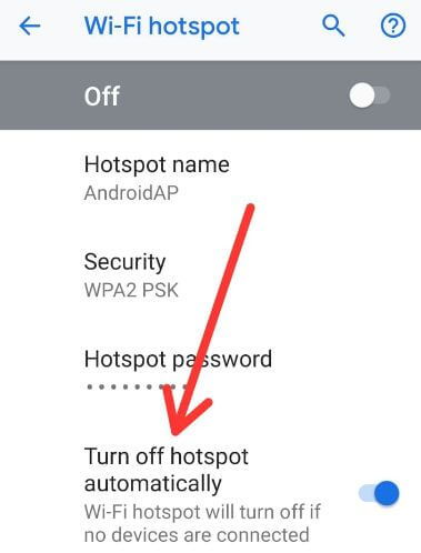 Cómo apagar el punto de acceso automáticamente en Android P 9.0