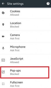 bloquear ventanas emergentes en Android Chrome