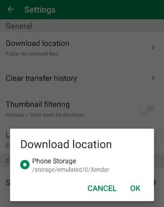Cómo cambiar la ubicación de descarga de Xender en un teléfono inteligente Android
