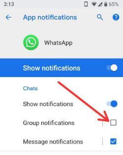 Cómo desactivar la notificación de grupo de WhatsApp en Android 8 Oreo