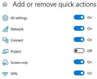 Cambiar la configuración del centro de actividades de Windows 10