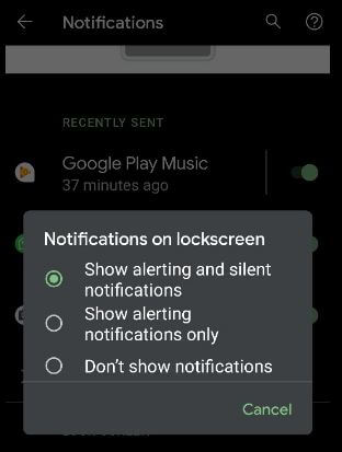 Mostrar notificación de alerta solo en Pixel 3a XL