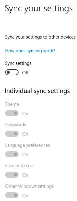 Activar o desactivar la configuración de sincronización en Windows 10