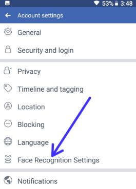 Configuración de reconocimiento facial de Facebook en la aplicación de Android