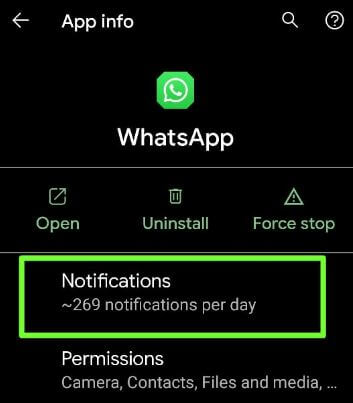 Configure las notificaciones de la aplicación para desactivar la ventana emergente en Android 11 estándar