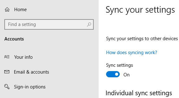Cómo desactivar la configuración de sincronización de Windows 10