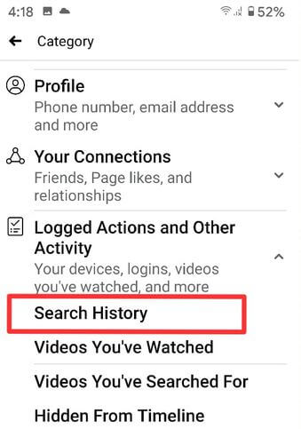 Eliminar el historial de búsqueda de Facebook en Android