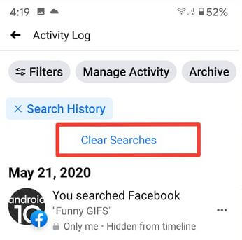 Cómo borrar el historial de búsqueda de Facebook desde Android