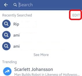 Toque Editar en la aplicación de Facebook