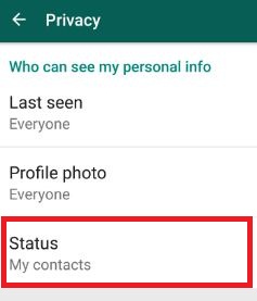 Configuración de estado de Whatsapp para teléfono Android