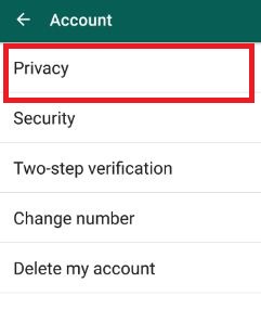 Configuración de privacidad en el teléfono Android WhatsApp