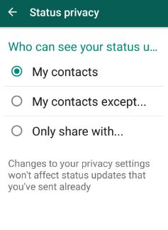 cambiar la configuración de privacidad del estado de whatsapp android