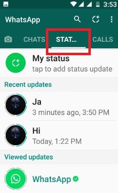 Toque en la pantalla de estado en WhatsApp