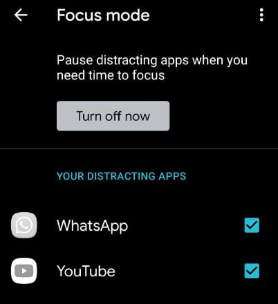 Deshabilitar el modo de enfoque en Android 10