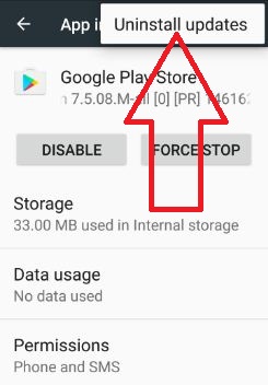 Desinstalar la actualización de Google Play Store para corregir el error 194 en Android