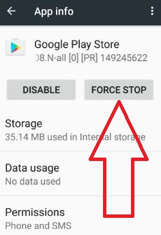 Detenga Google Play Store para corregir el código de error 194