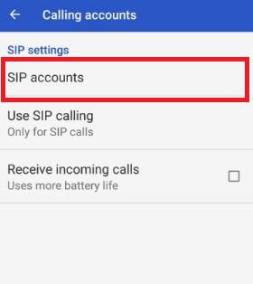 Toque las cuentas SIP en la configuración de SIP