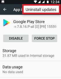 Desinstalar la actualización de Google Play Store para corregir el error 906