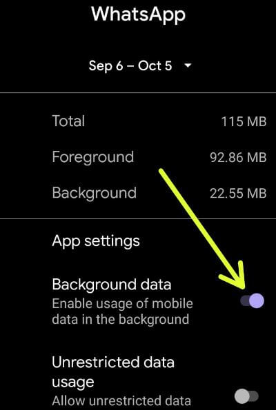 Deshabilitar los datos de fondo de la aplicación de Android 10