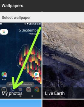 Establecer el fondo de pantalla de la pantalla de inicio en Android Oreo usando la galería de fotos