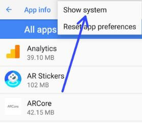 Mostrar aplicaciones del sistema en Android 8.1 Oreo