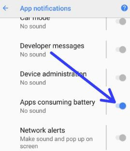 Habilitar notificación de uso de batería en Android 8.1 Oreo