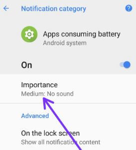 Establezca el control de la tecla de notificación en la aplicación Android Oreo que consume batería