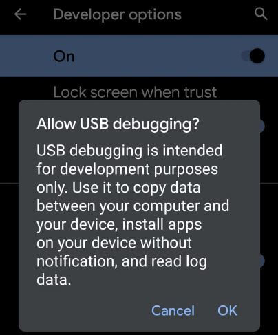 Habilitar depuración USB android 10