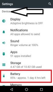 Batería en la configuración de Android Nougat