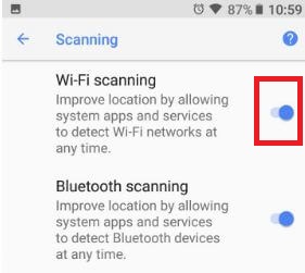 Desactive la búsqueda de Wi-Fi en Android Oreo 8.1