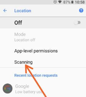 Configuración de escaneo wifi de Android Oreo